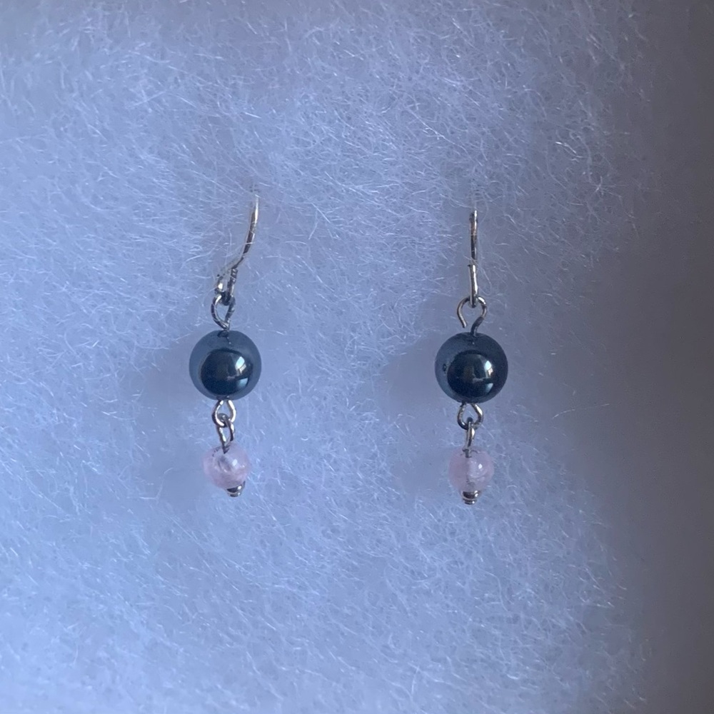 Gray and Pink Beaded Earrings